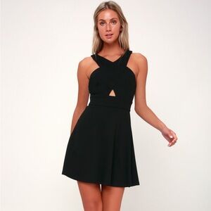 Lulu’s Black So Sophisticated Cutout Skater Dress